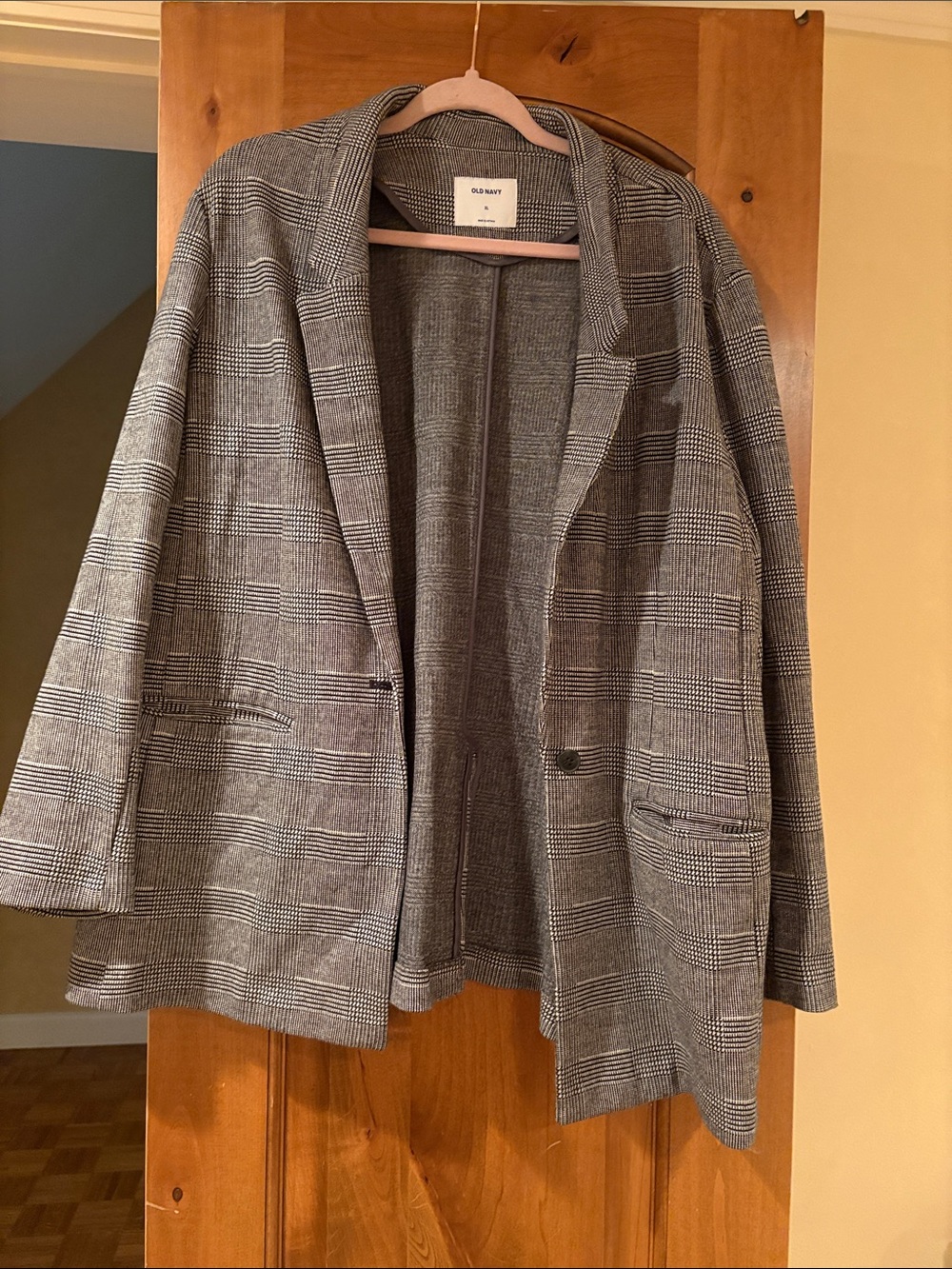 Old Navy Black and Gray Glen Plaid Open Blazer